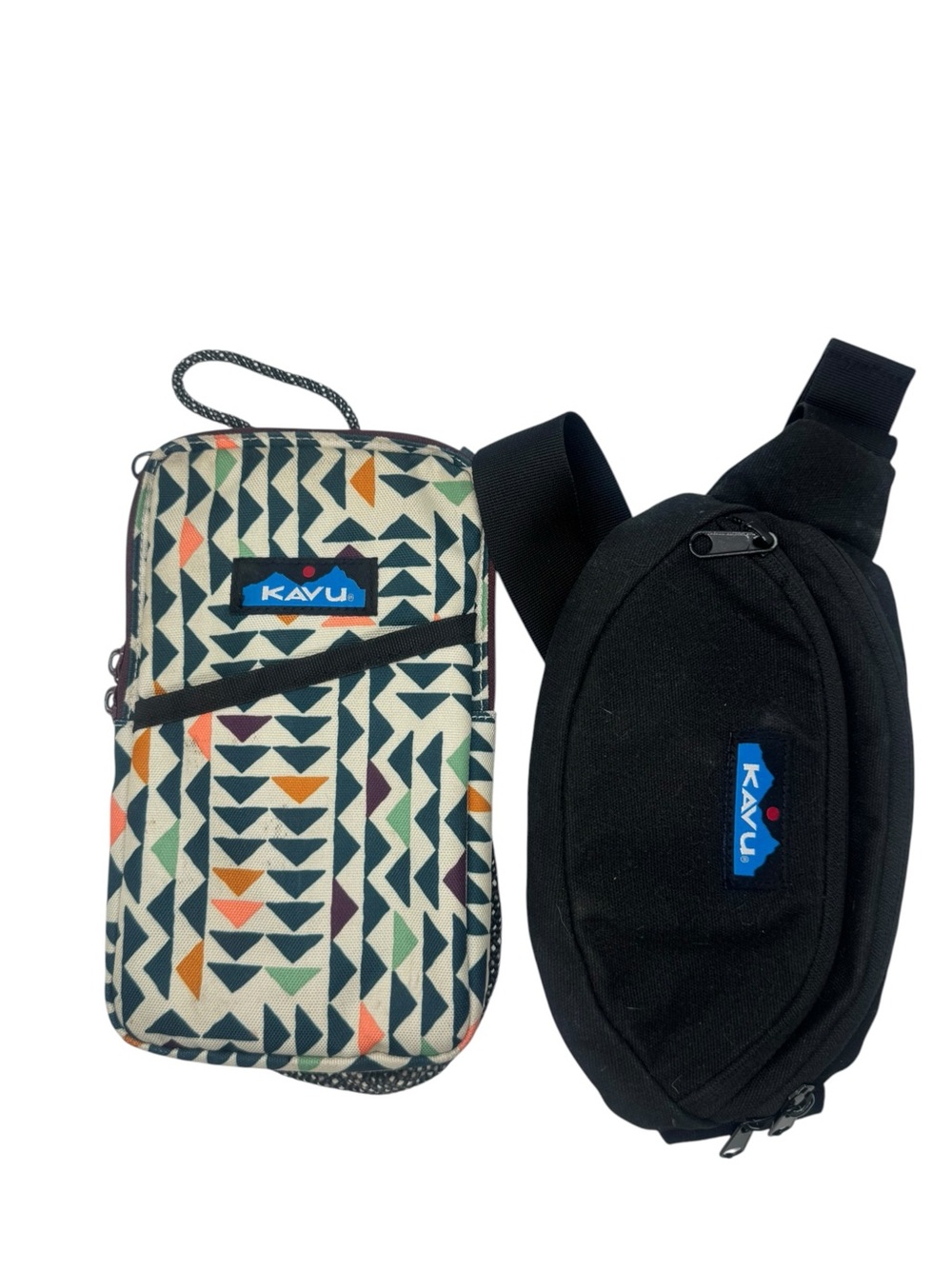 Kavu Bag Bundle Lot of (2) Small Waist Phone Bags Black & Geo Multi Rope
